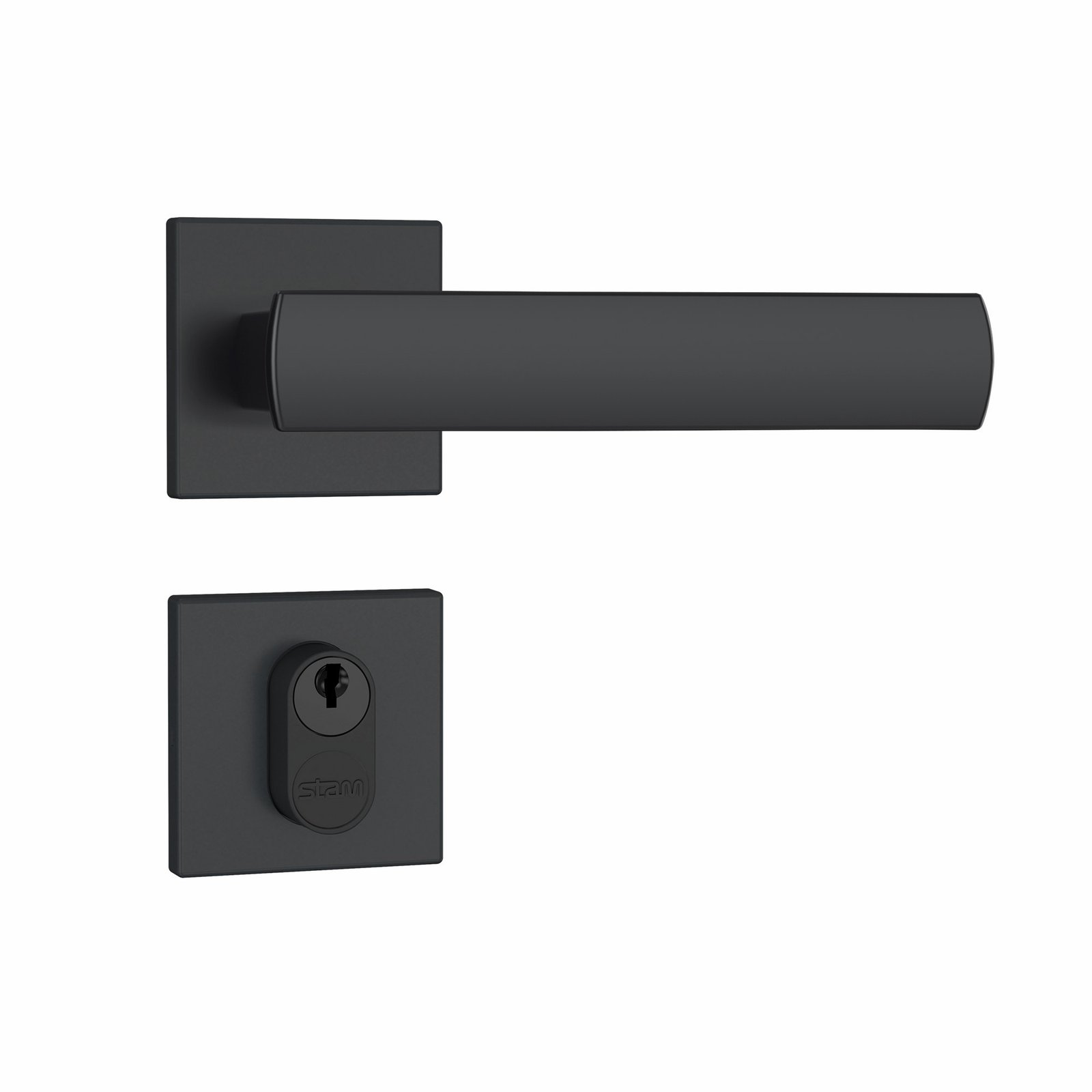 Fechadura 803/35, preto fosco, roseta quadrada, Stam · Standard