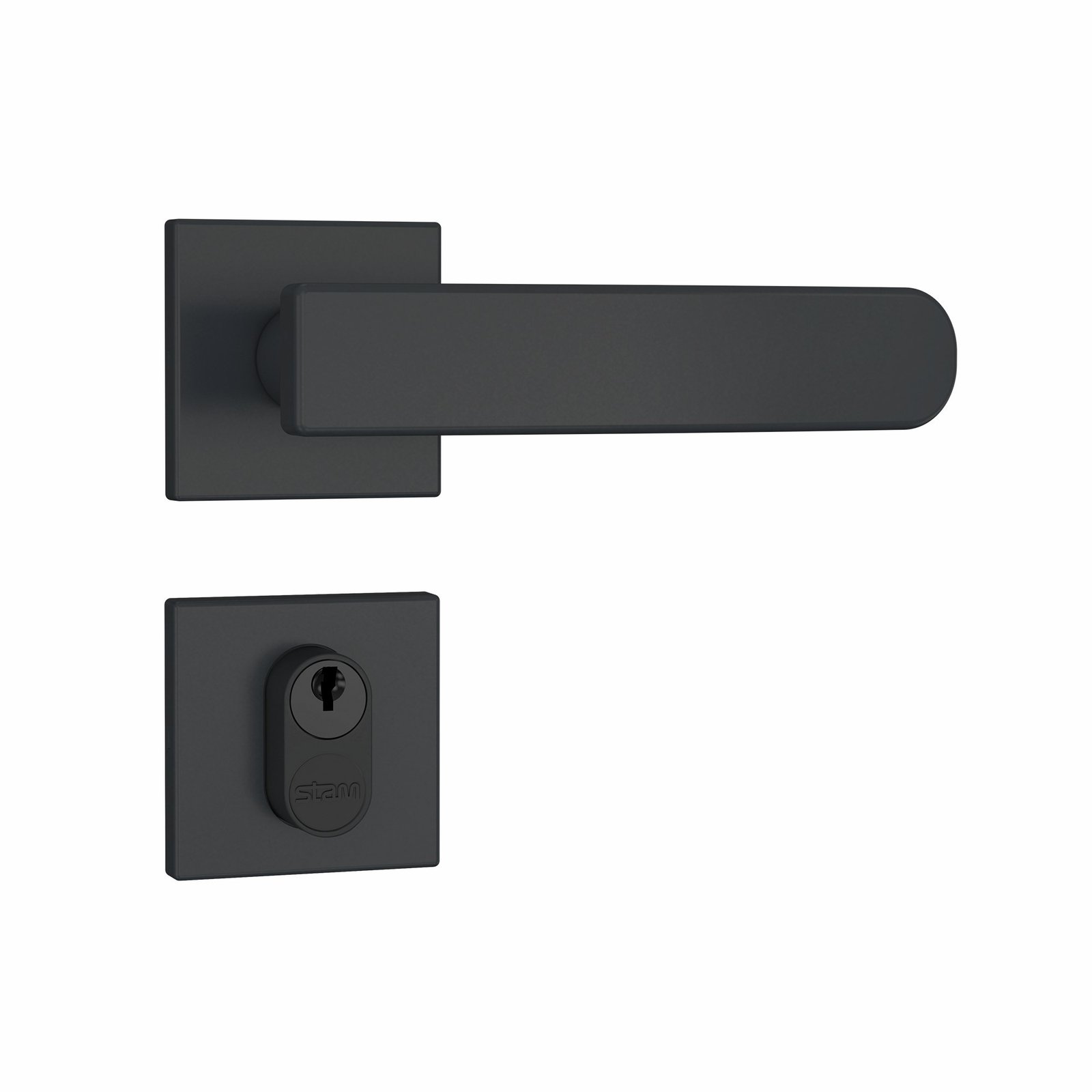 Fechadura 803/41, preto fosco, roseta quadrada, Stam · Standard