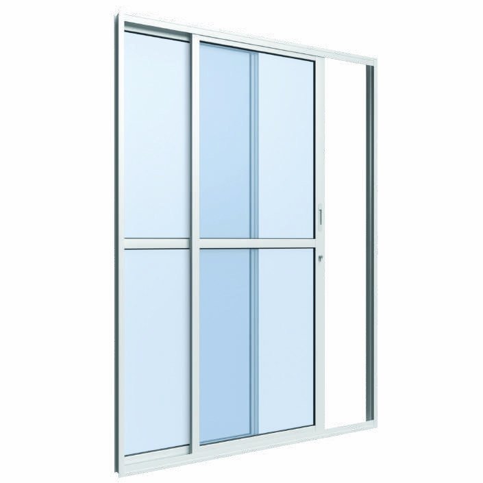 Porta de Correr 2 Folhas com Travessa, fecho embutido, Vitrolar · Linha Classic Alumínio